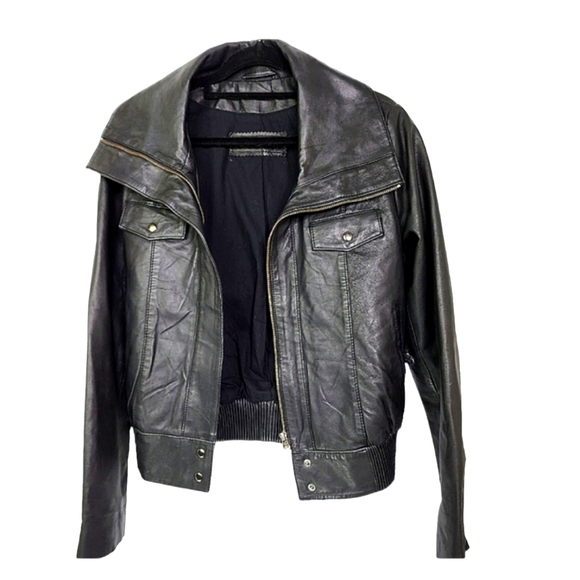 Kookai Jackets & Blazers - Kookai leather jacket short vintage Victor Hugo black bomber style size 8